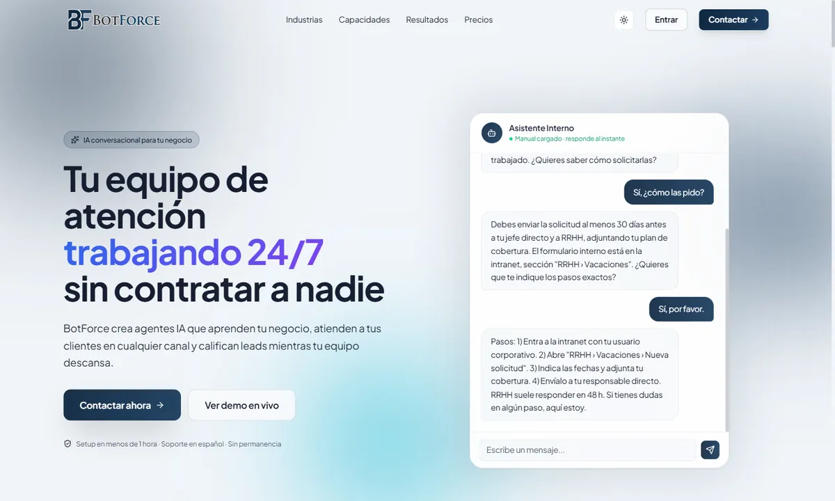 Web de BotForce diseñada por JC Páginas Web