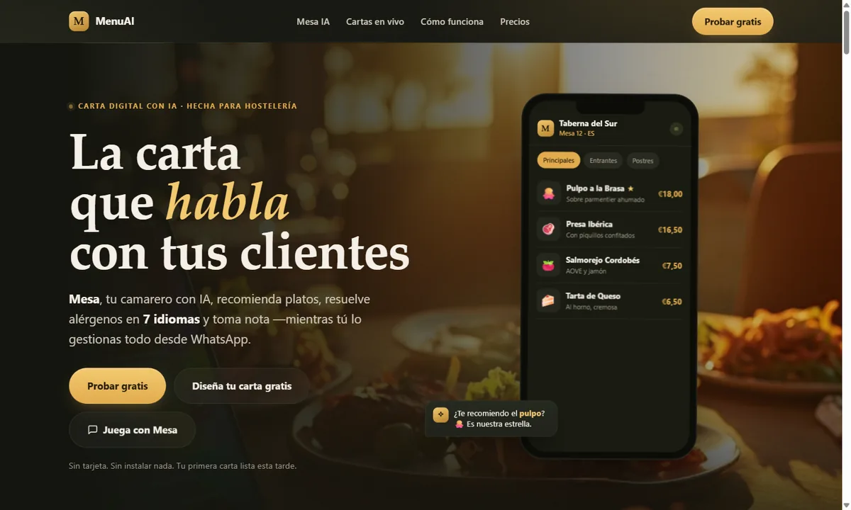 Web de MenuAI diseñada por JC Páginas Web