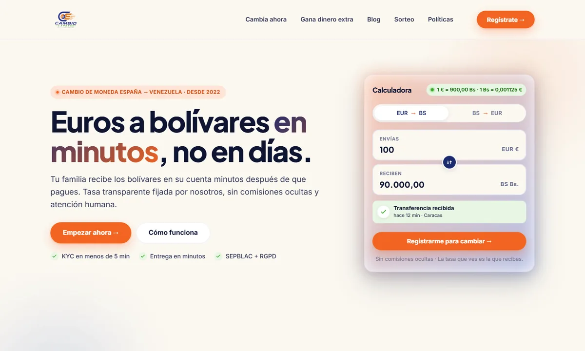 Web de Mi Cambio Express diseñada por JC Páginas Web