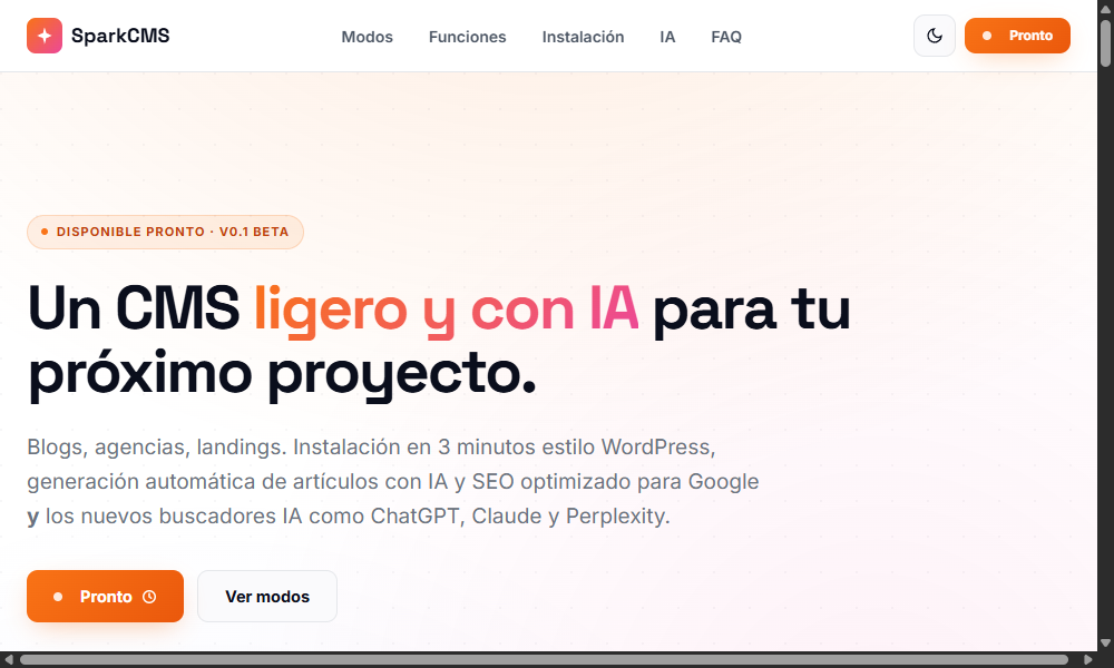 Captura del proyecto SparkCMS — diseño web en Sevilla por JC Páginas Web